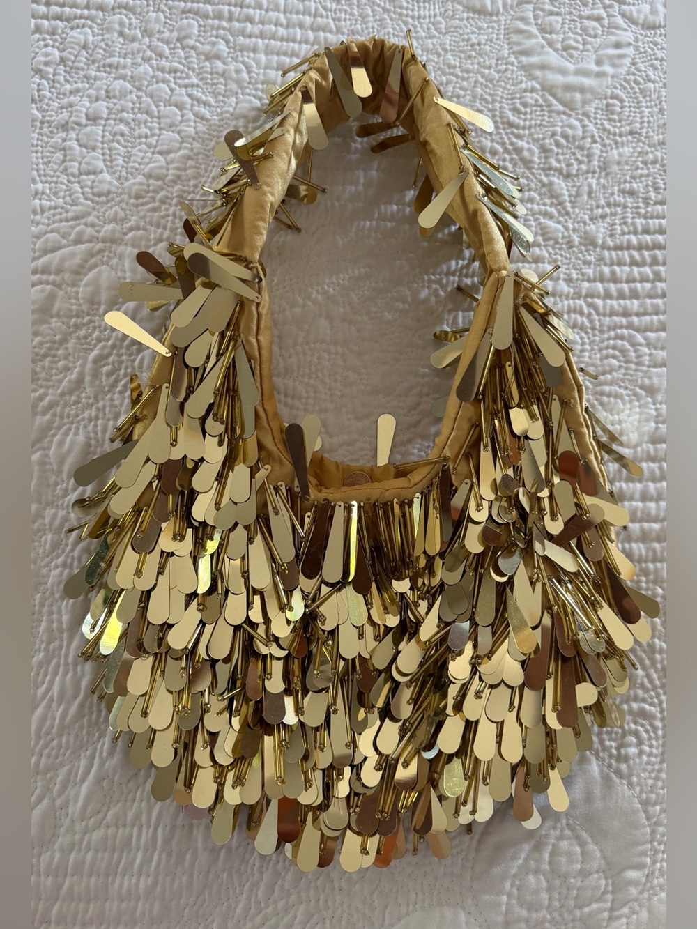 Gold Sequin Statement Hobo Shoulder Bag Metallic Party Evening Purse